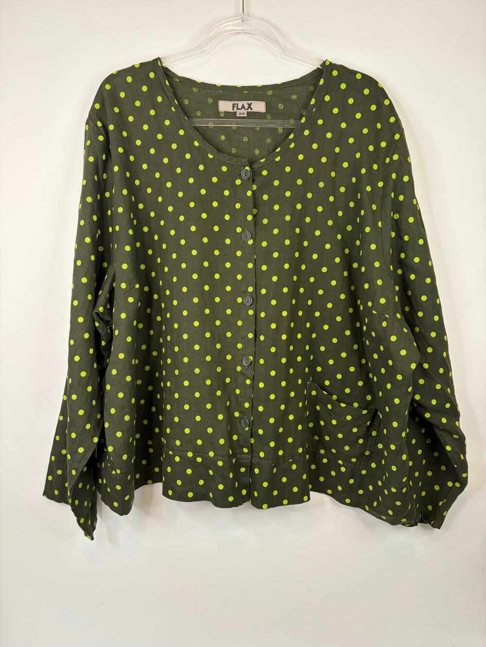 Flax Green Two Tone Polka Dot Long Sleeve Button Down Shirt Size 2G US 22/24